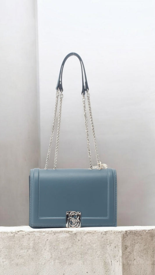 Sac à Bandoulière Femme Élégant avec Chaîne – Bleu & Noir