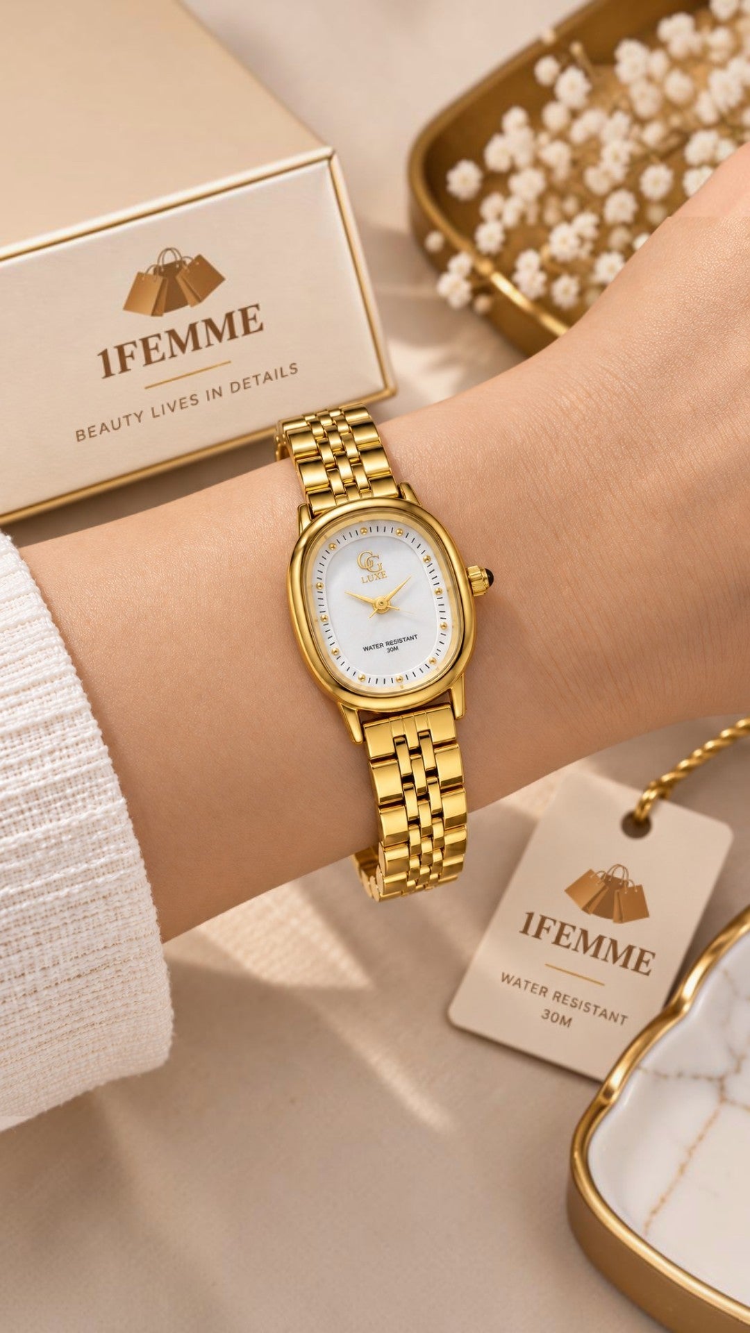 Montre Femme GG LUXE en Acier Inoxydable – Dorée ou Argentée