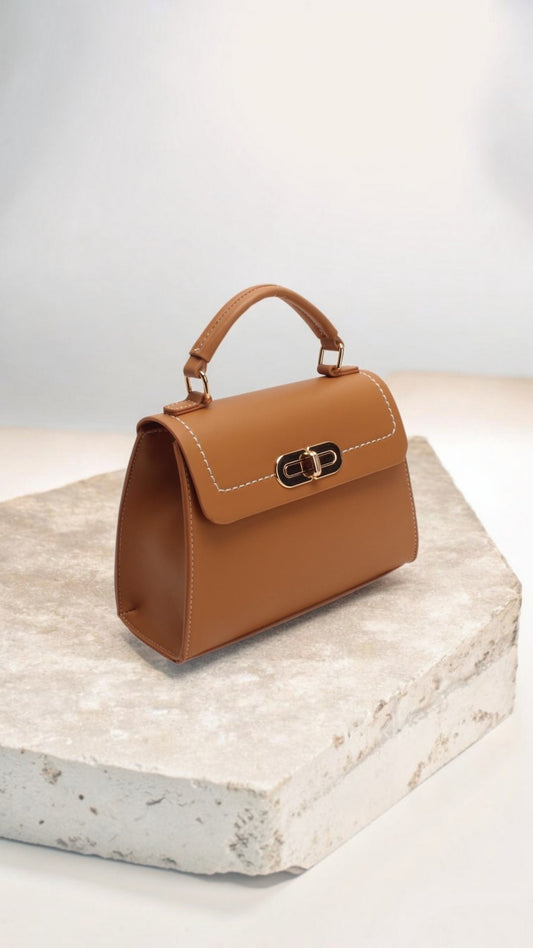Sac à Main Femme Élégant avec Poignée – Camel, Noir & Beige