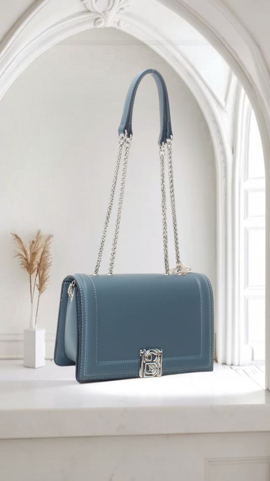 Sac à Bandoulière Femme Élégant avec Chaîne – Bleu & Noir