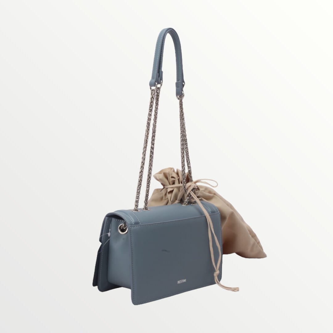 Sac à Bandoulière Femme Élégant avec Chaîne – Bleu & Noir
