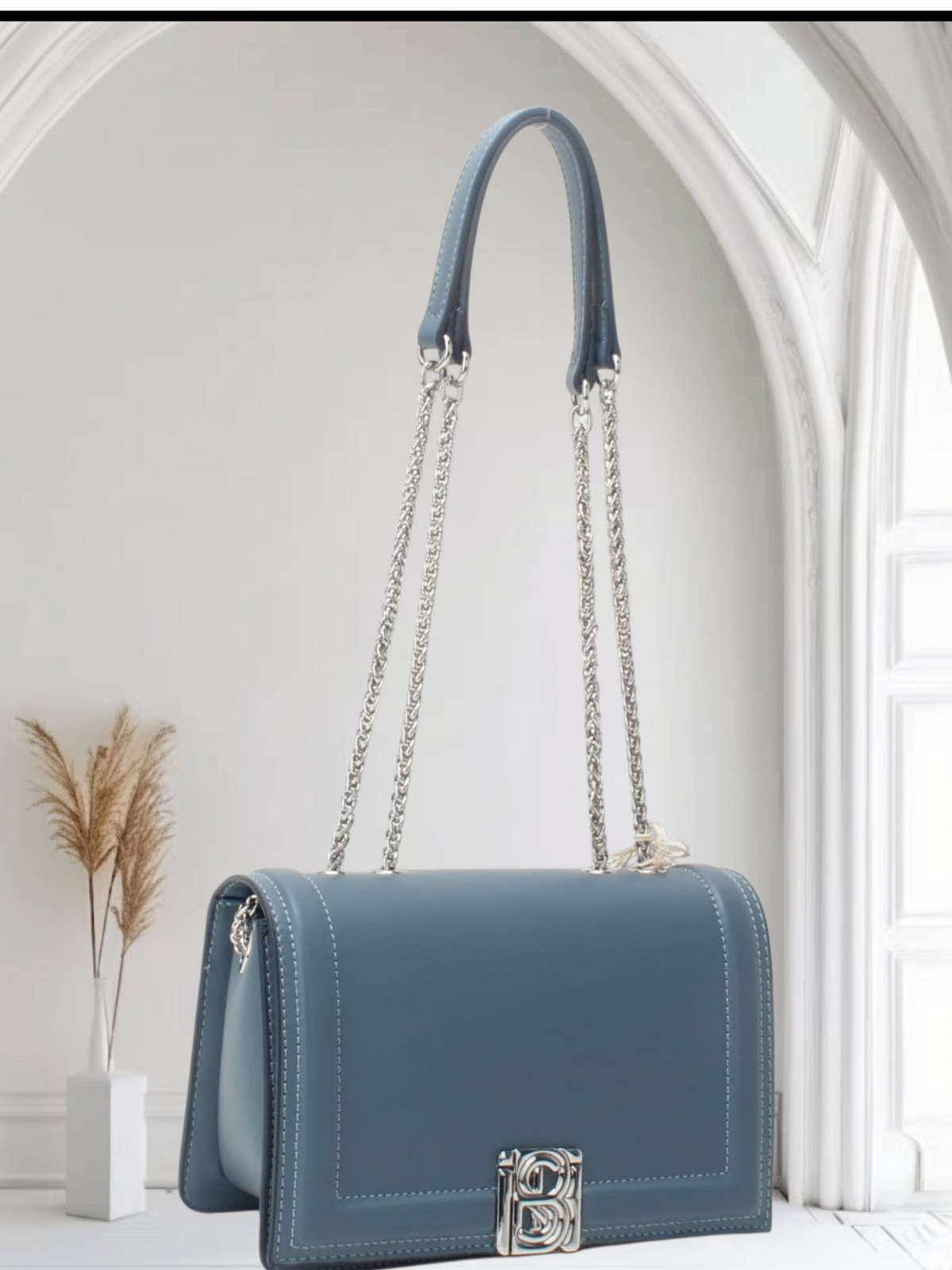 Sac à Bandoulière Femme Élégant avec Chaîne – Bleu & Noir