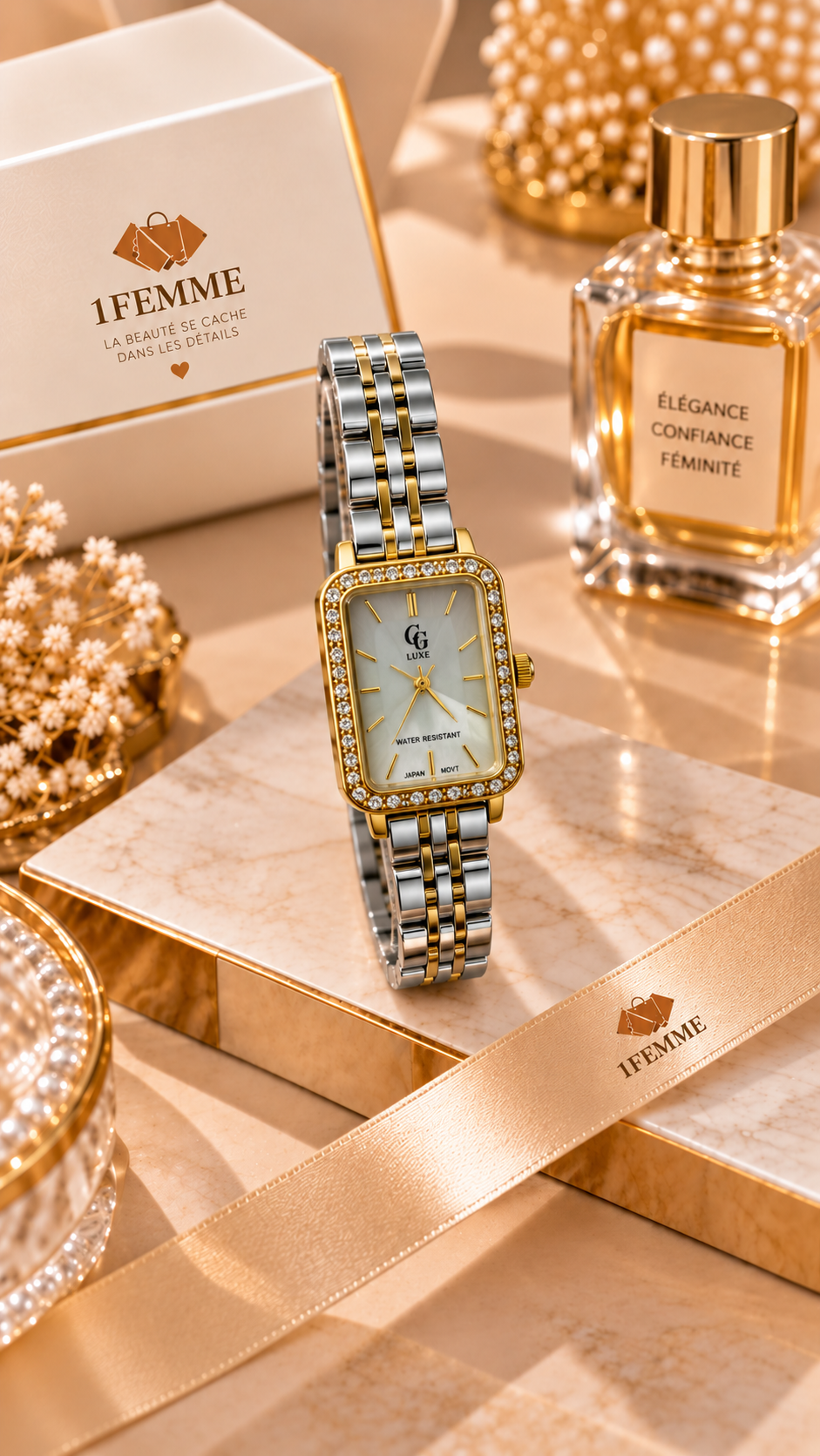 Montre Femme GG LUXE Bicolore Dorée & Argentée avec Strass en Acier Inoxydable ✨