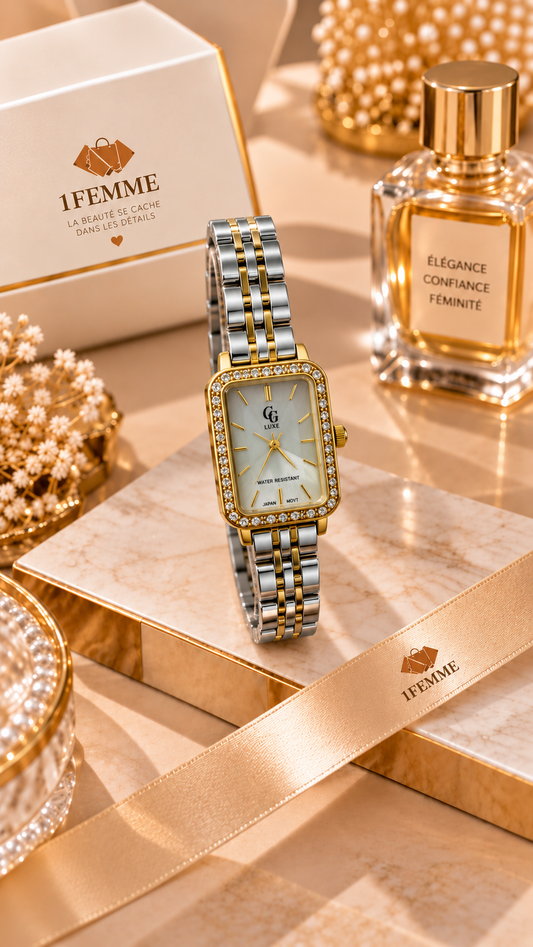 Montre Femme GG LUXE Bicolore Dorée & Argentée avec Strass en Acier Inoxydable ✨