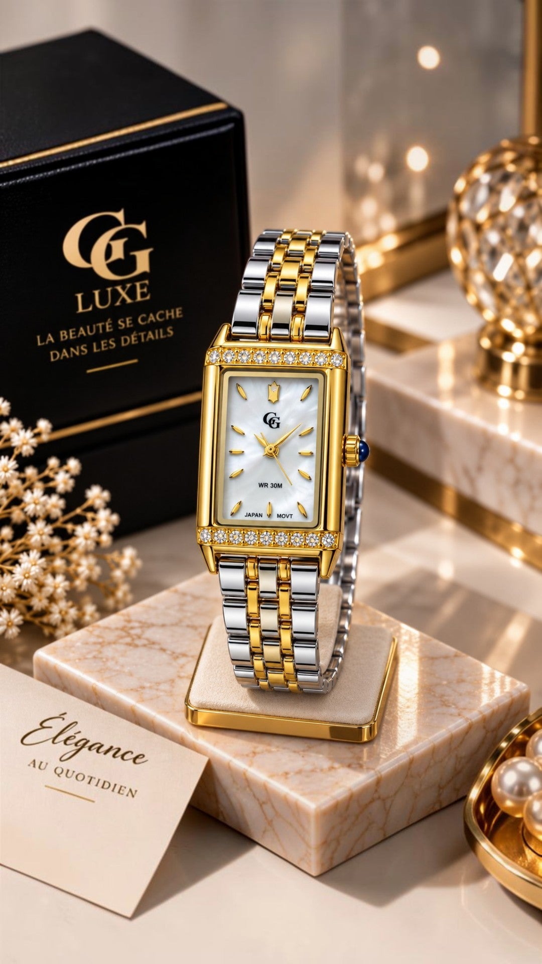 Montre Femme GG Luxe en Acier Inoxydable Bicolore – Doré & Argenté