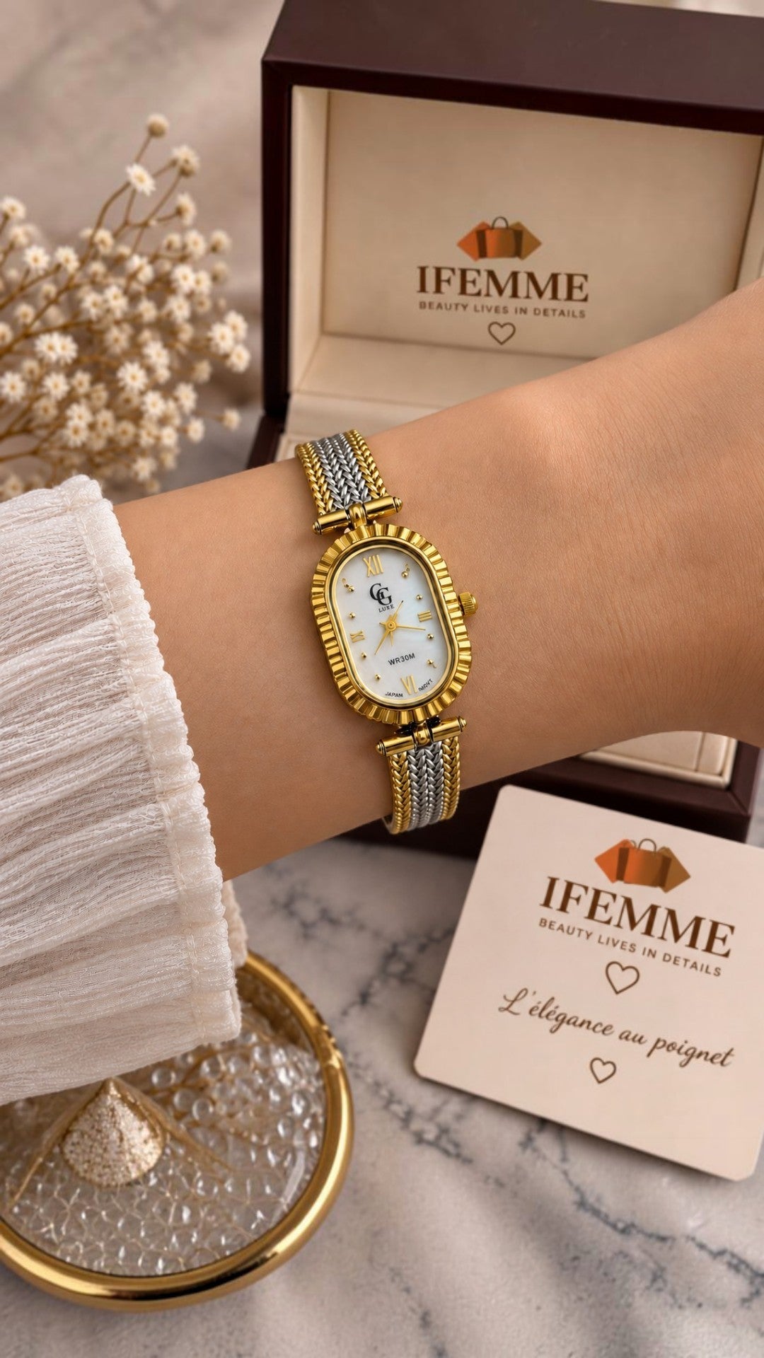 Montre Femme GG LUXE Bicolore Dorée & Argentée en Acier Inoxydable ✨