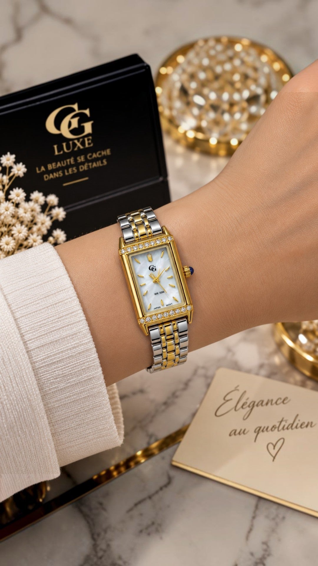 Montre Femme GG Luxe en Acier Inoxydable Bicolore – Doré & Argenté