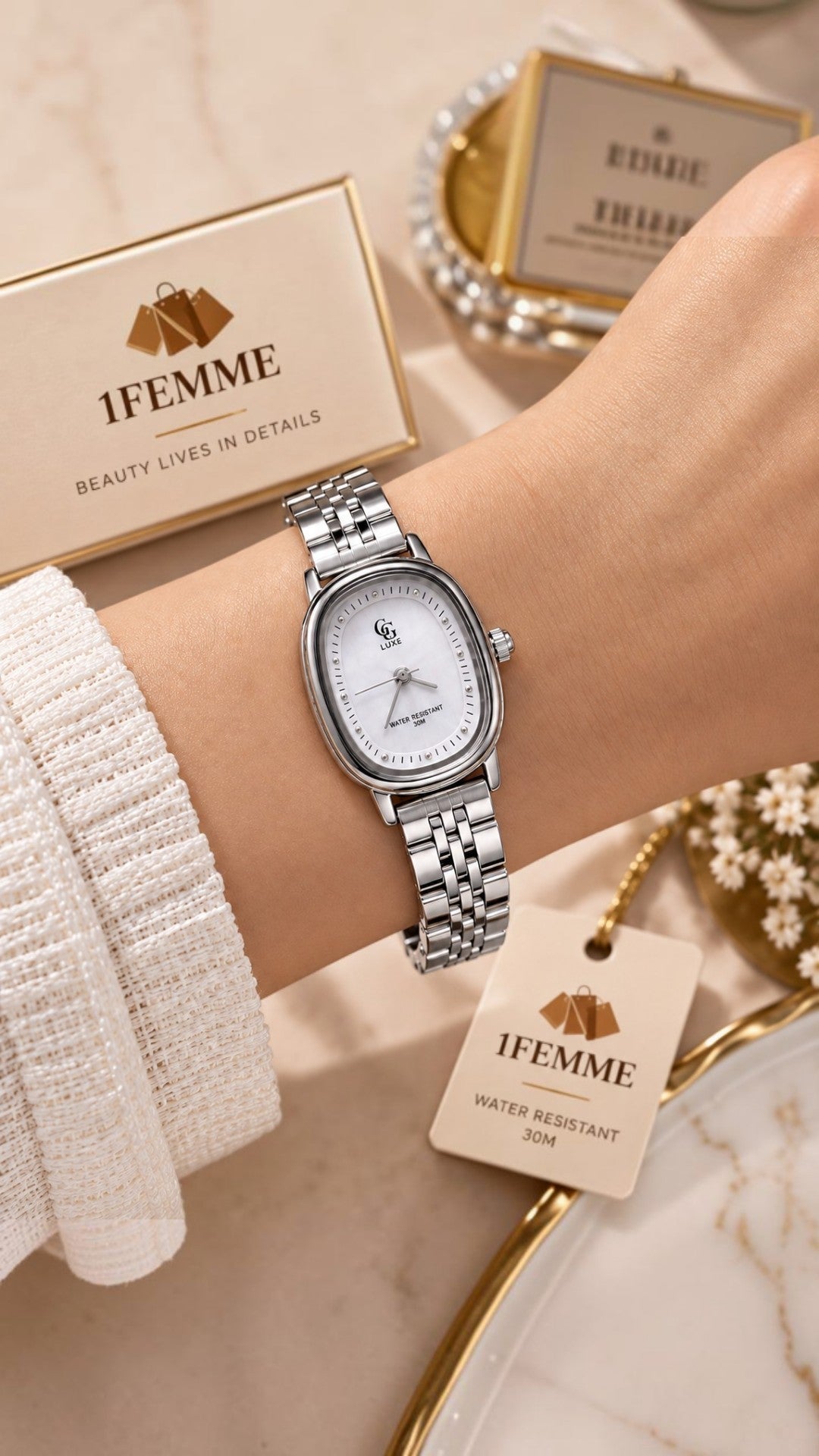 Montre Femme GG LUXE en Acier Inoxydable – Dorée ou Argentée