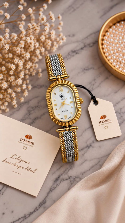 Montre Femme GG LUXE Bicolore Dorée & Argentée en Acier Inoxydable ✨