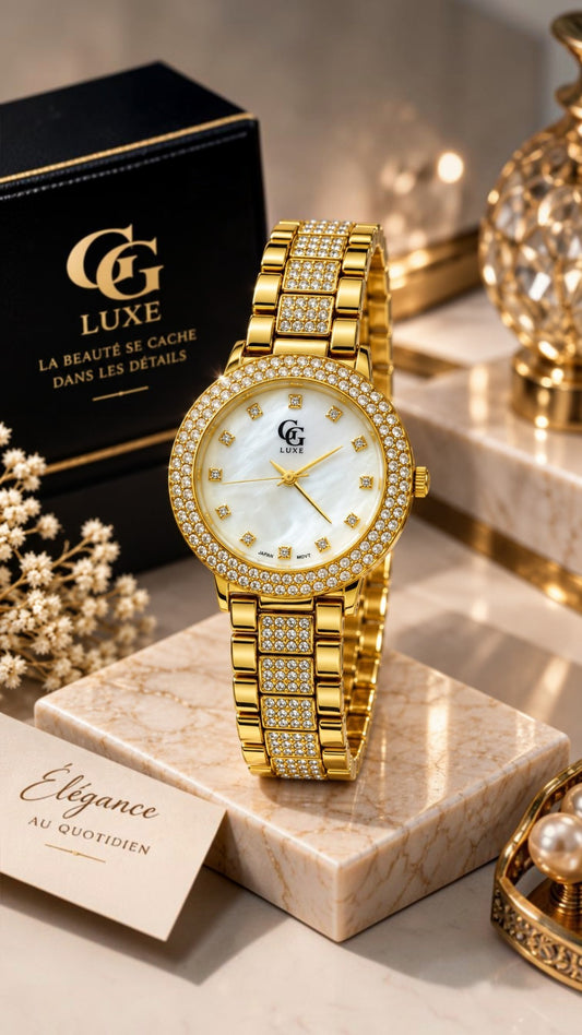 Montre Femme GG LUXE Dorée avec Strass – Luxe & Élégance au Quotidien ✨