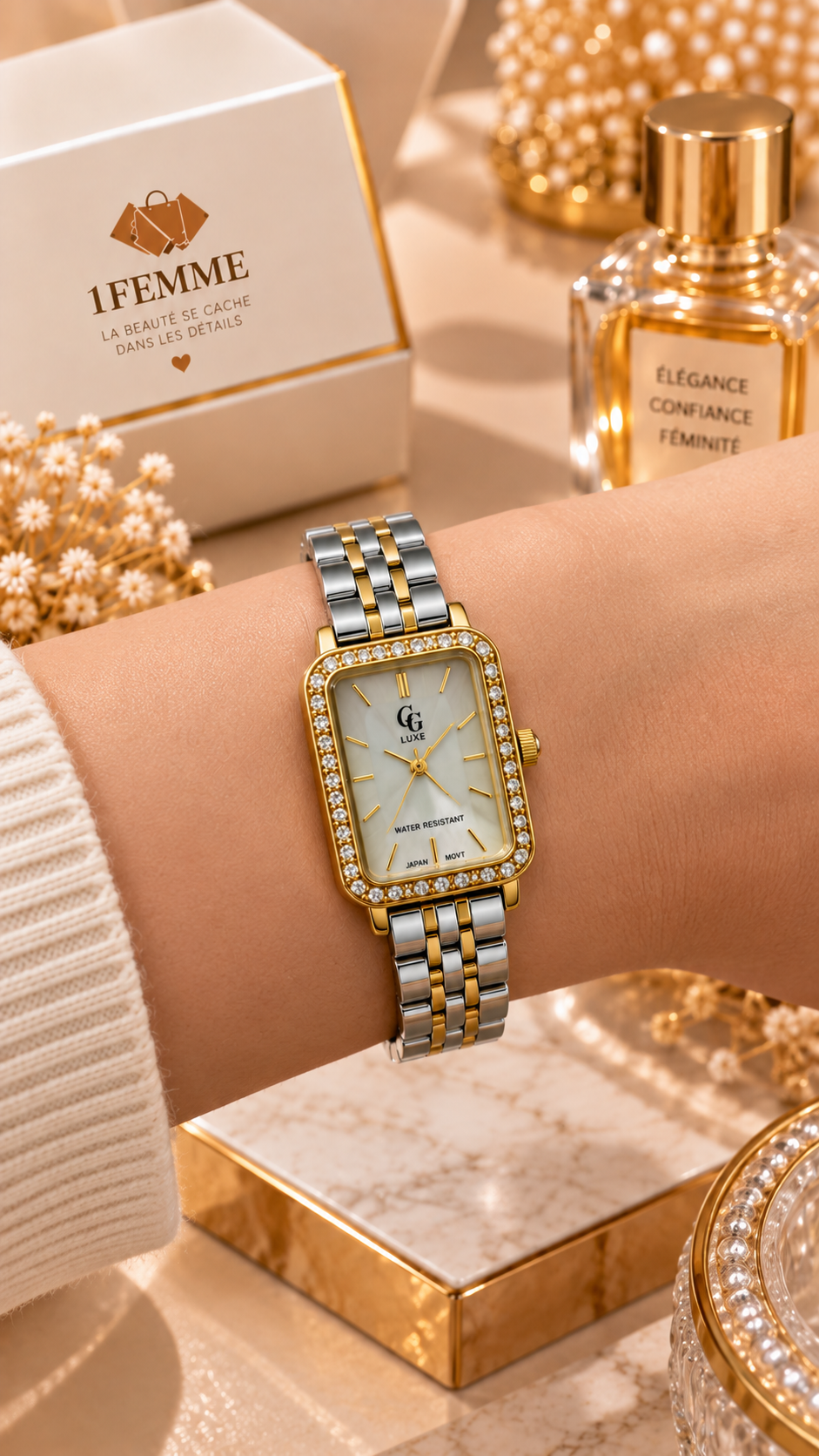 Montre Femme GG LUXE Bicolore Dorée & Argentée avec Strass en Acier Inoxydable ✨