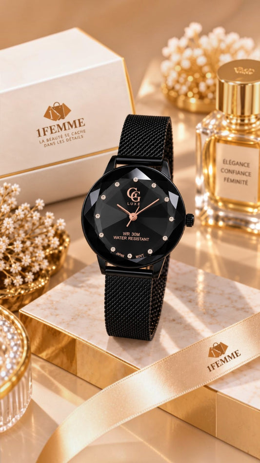 Montre Femme GG LUXE Noire & Rose Gold en Acier Inoxydable – WR30M