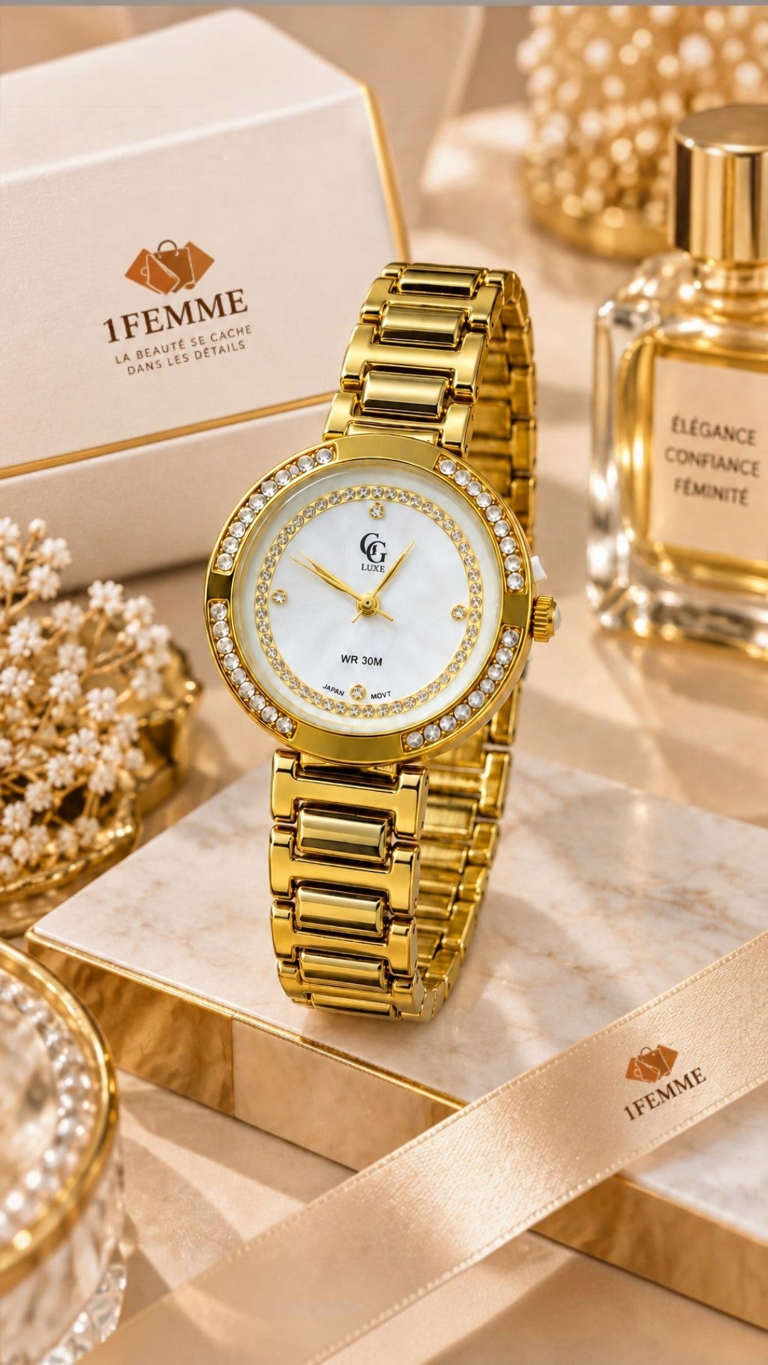 Montre Femme GG LUXE Dorée avec Strass en Acier Inoxydable
