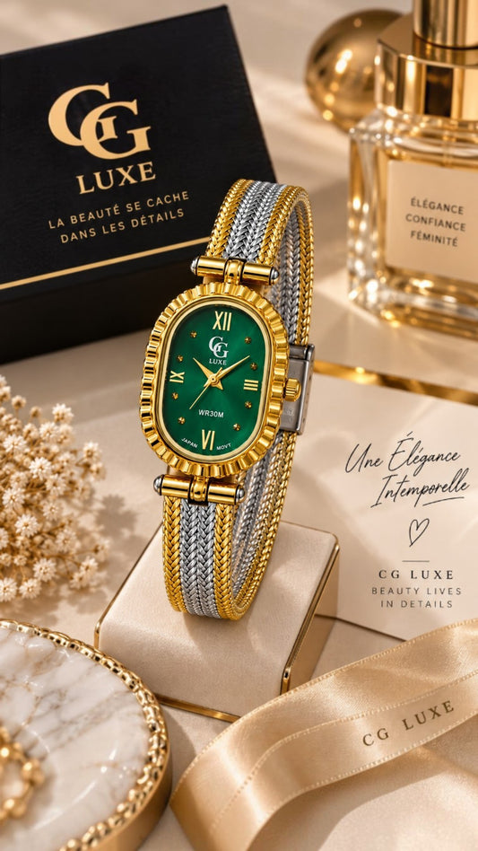 Montre Femme GG LUXE Bicolore Doré & Argenté – Cadran Vert