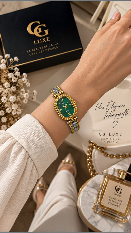 Montre Femme GG LUXE Bicolore Doré & Argenté – Cadran Vert